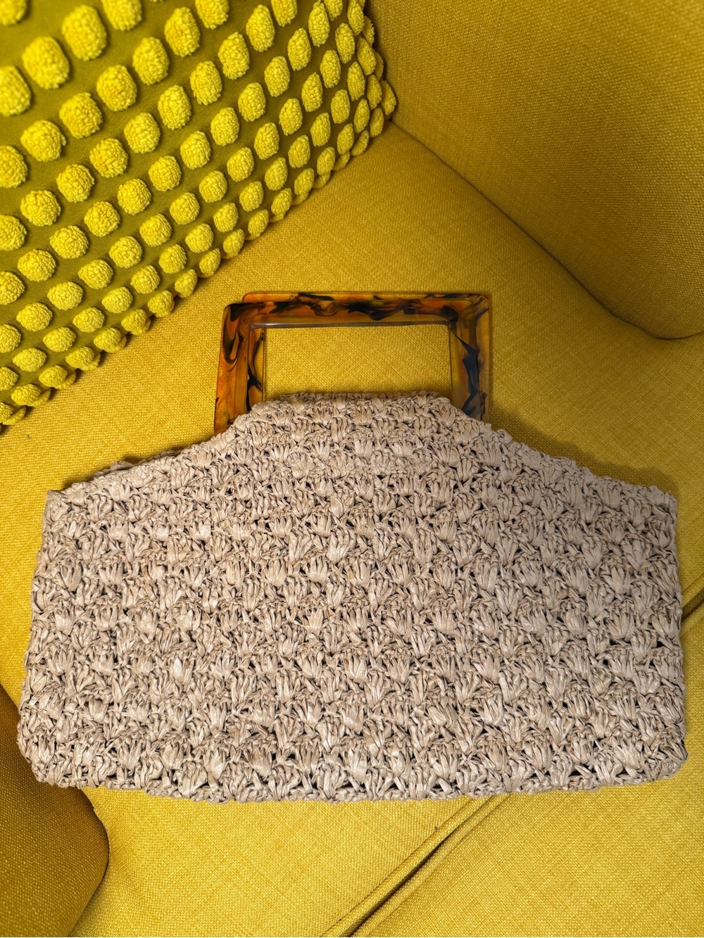 Beige Topshop Crochet Clutch with Tortoiseshell Handle